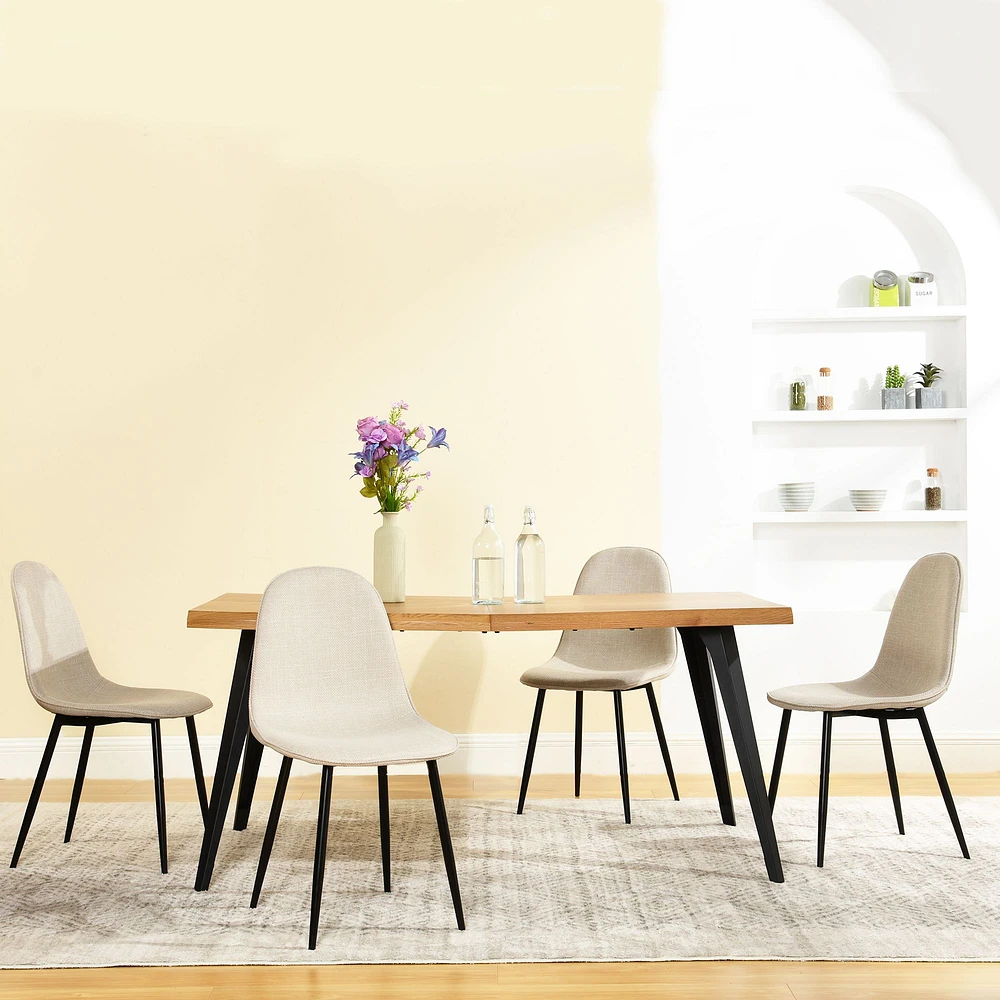 Maison Classique 5-Piece Dining Set Natural Wood Table with Beige Dining Chairs