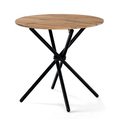 Modern 5-Piece Round Oak Dining Set with Brown Suede Chairs