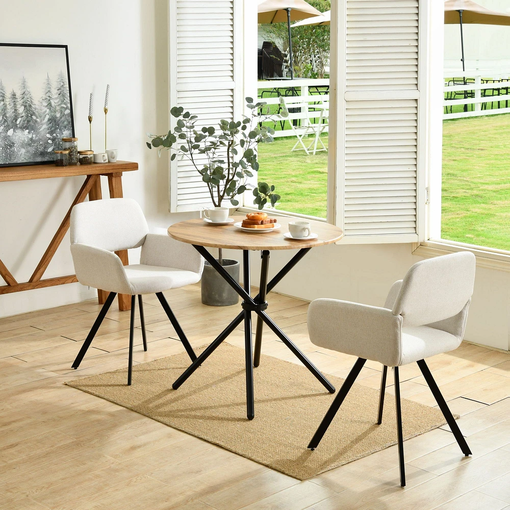 3-Piece Dining Set Oak Round Table With Beige Swivel Chairs by Maison Classique