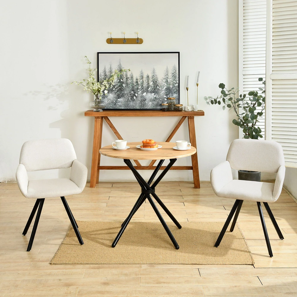 3-Piece Dining Set Oak Round Table With Beige Swivel Chairs by Maison Classique