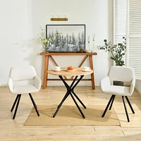 3-Piece Dining Set Oak Round Table With Beige Swivel Chairs by Maison Classique