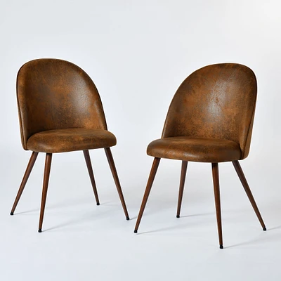 Set of 2 Brown Suede Modern Dining Chair with Walnut Legs by Maison Classique