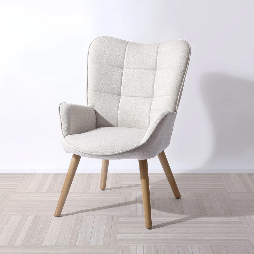 Modern Beige Accent Chair with Wooden Legs