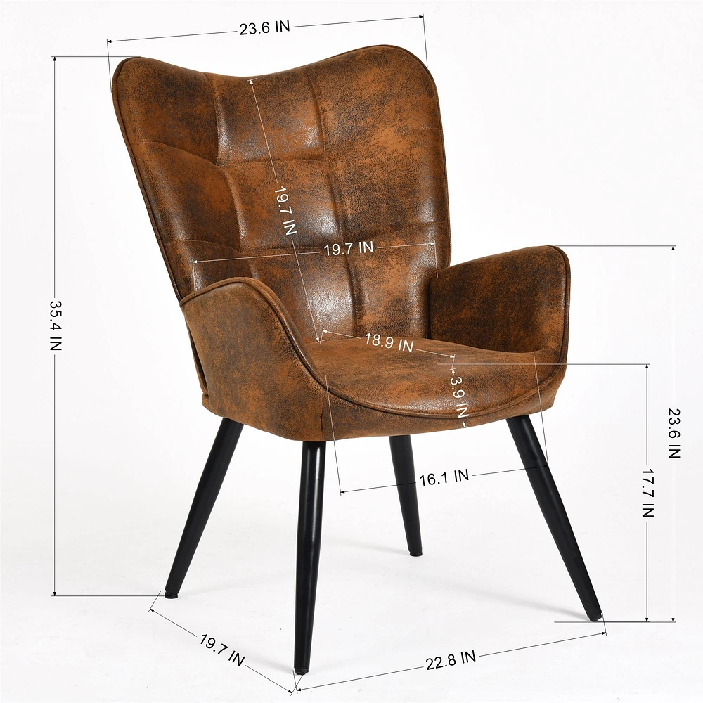 Modern Brown Suede Accent Chair with Black Metal Legs by Maison Classique