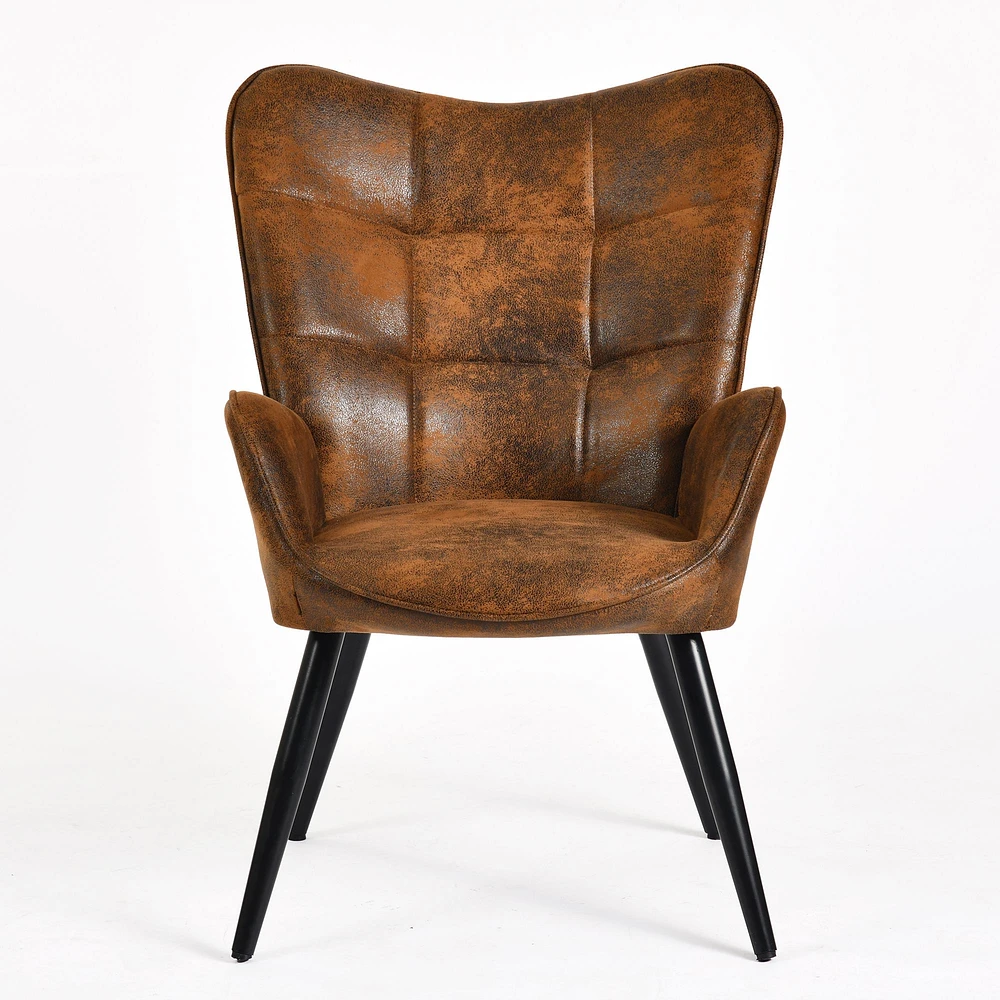 Modern Brown Suede Accent Chair with Black Metal Legs by Maison Classique