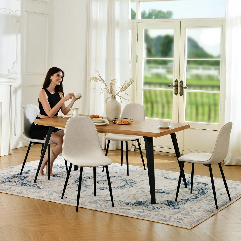 Maison Classique 5-Piece Dining Set Natural Wood Table with Beige Dining Chairs
