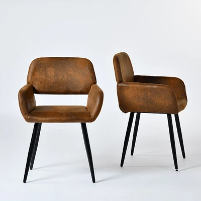 Set of 2 Brown Suede Dining Chairs by Maison Classique