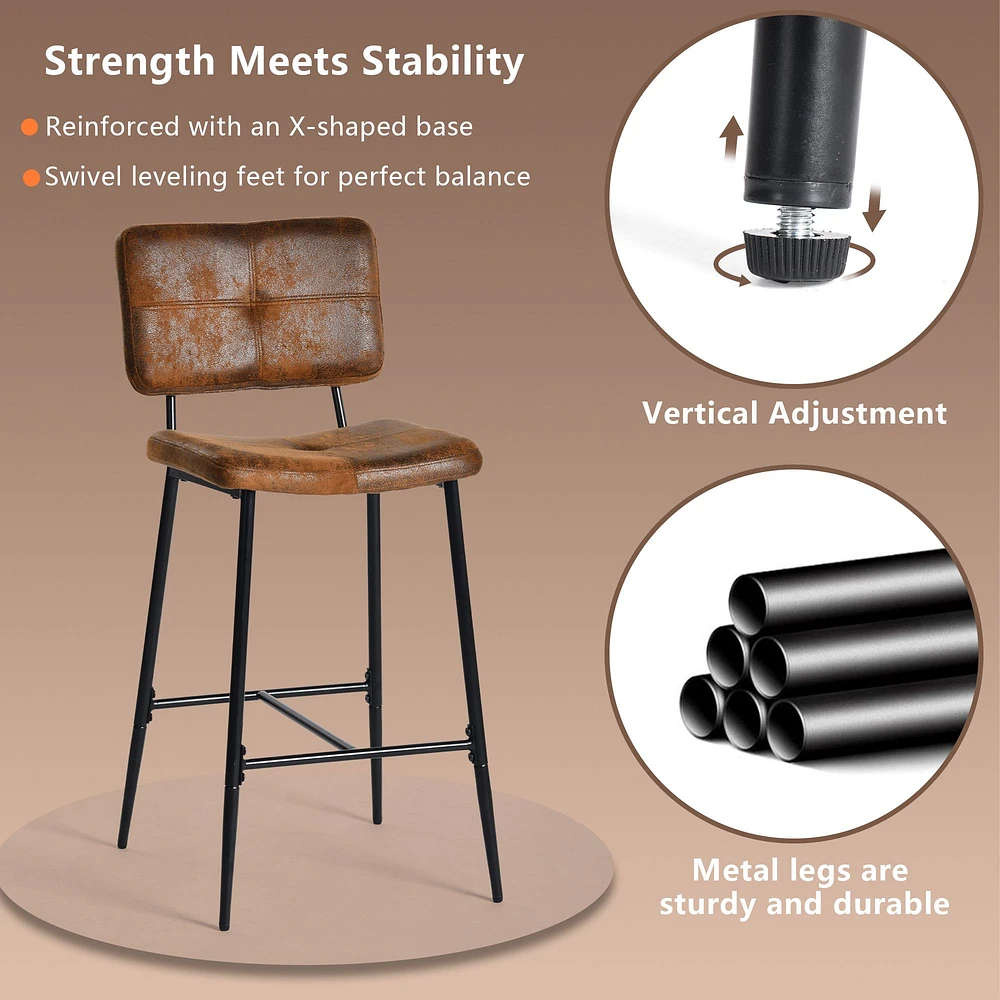Set of 2 Counter Height Bar Stool with Suede Upholstery and Black Metal Legs by Maison Classique