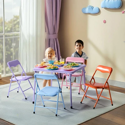 Kids Folding Table and Chairs Set, Set of 5 – Pastel