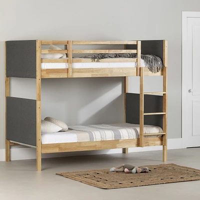 South Shore Furniture Bebble Twin Upholstered Bunk Bed - Natural and Gray