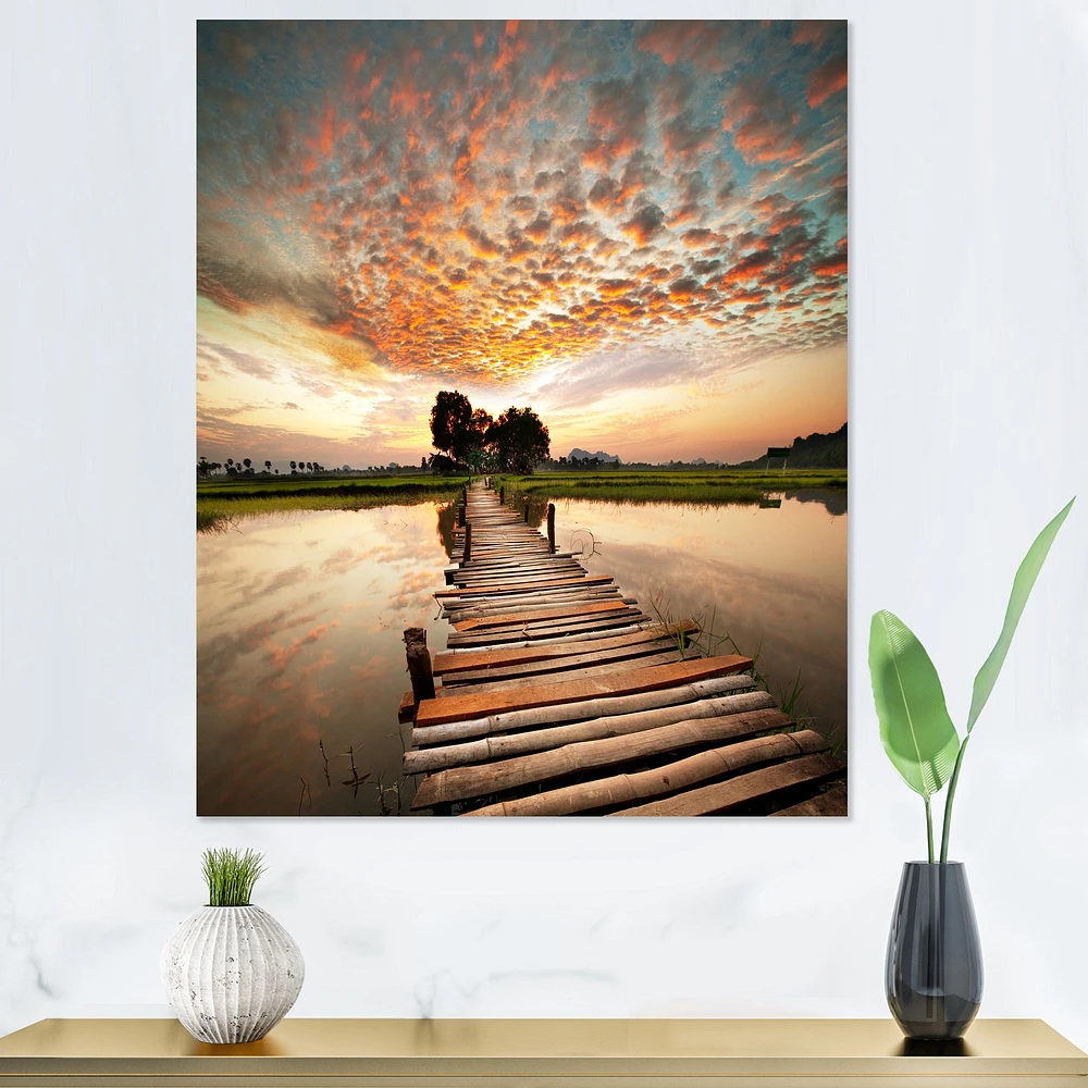 Makeshift Wooden Pier Over River  Canvas Wall Art