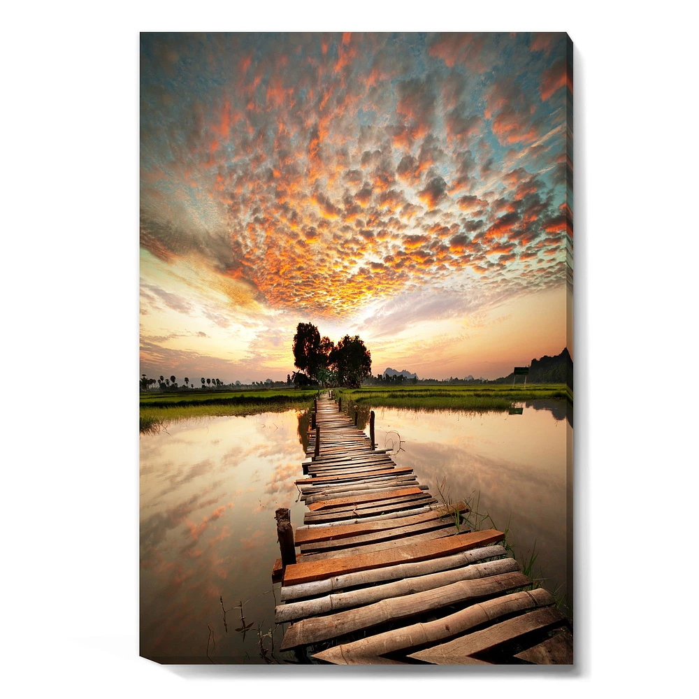 Makeshift Wooden Pier Over River  Canvas Wall Art