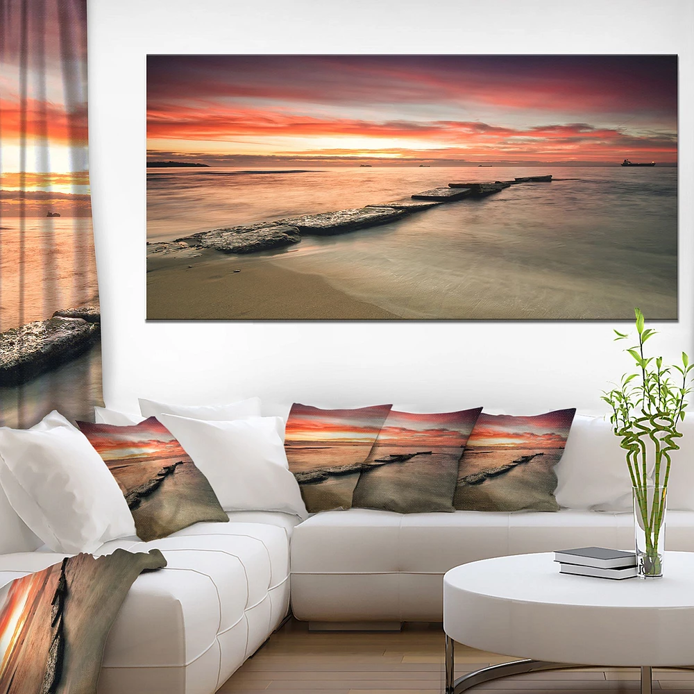 Wonderful Sunrise on Black Ocean Wall Art