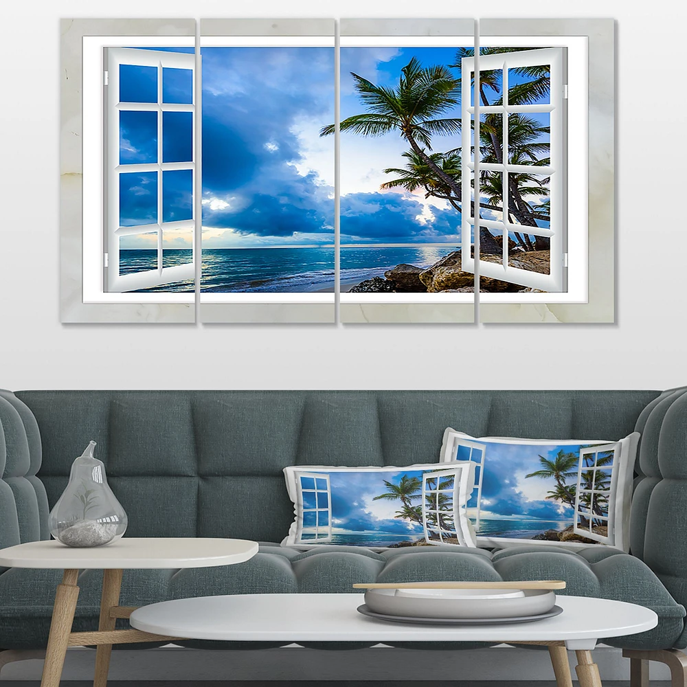 Window Open to Cloudy Blue Sky  Canvas Wall Art
