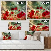 Wild Red Poppy Flowers Sky  Canvas Art Print