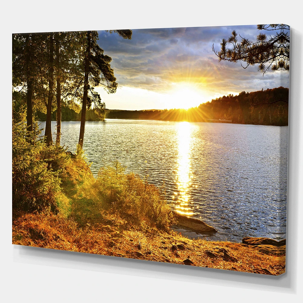 Beautiful View of Sunset over Lake Wall Artwork Print on Canvas
