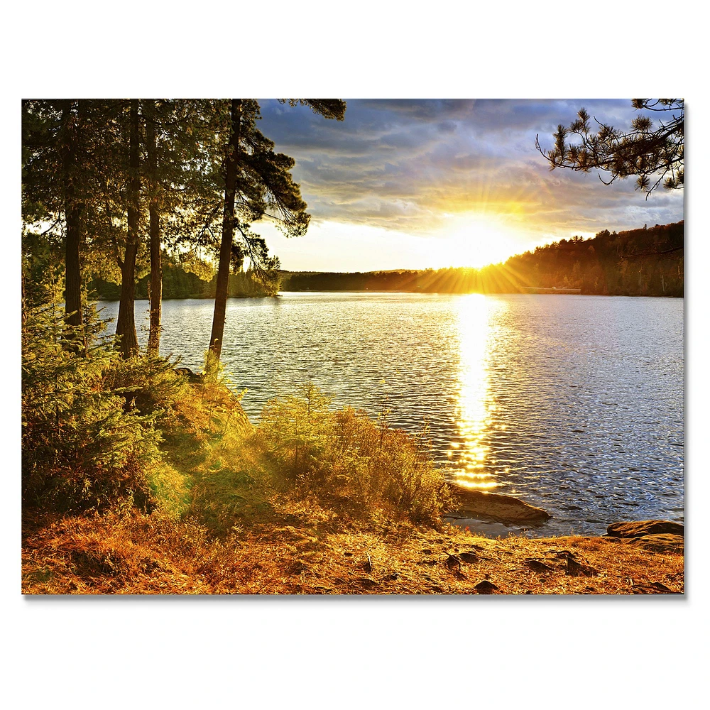 Beautiful View of Sunset over Lake Wall Artwork Print on Canvas