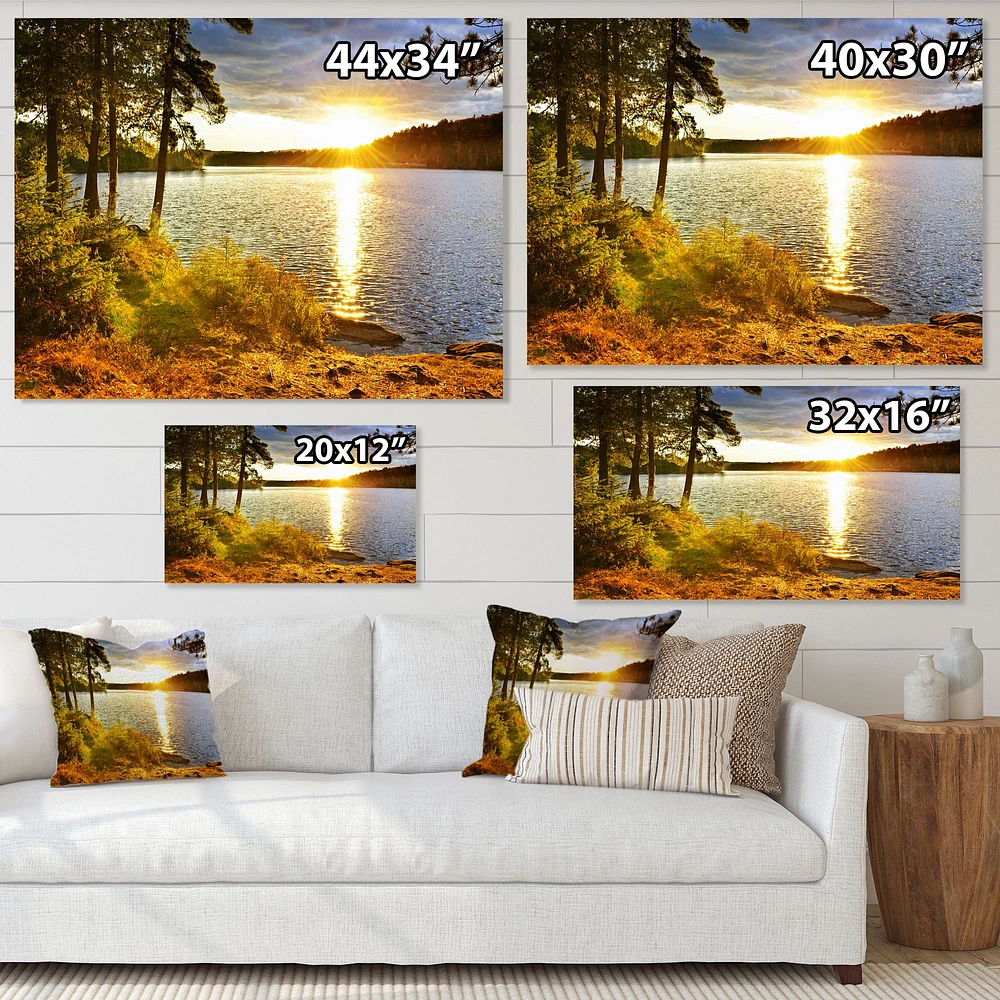 Beautiful View of Sunset over Lake Wall Artwork Print on Canvas
