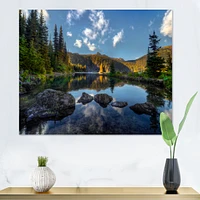 Mountain Lake Surrounded by Trees  Artwork Canvas Print
