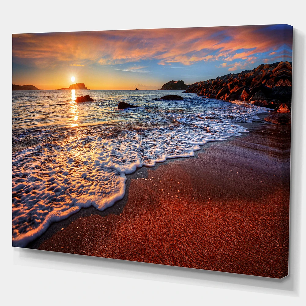 Stunning Ocean Beach at Sunset  Art Print on Canvas