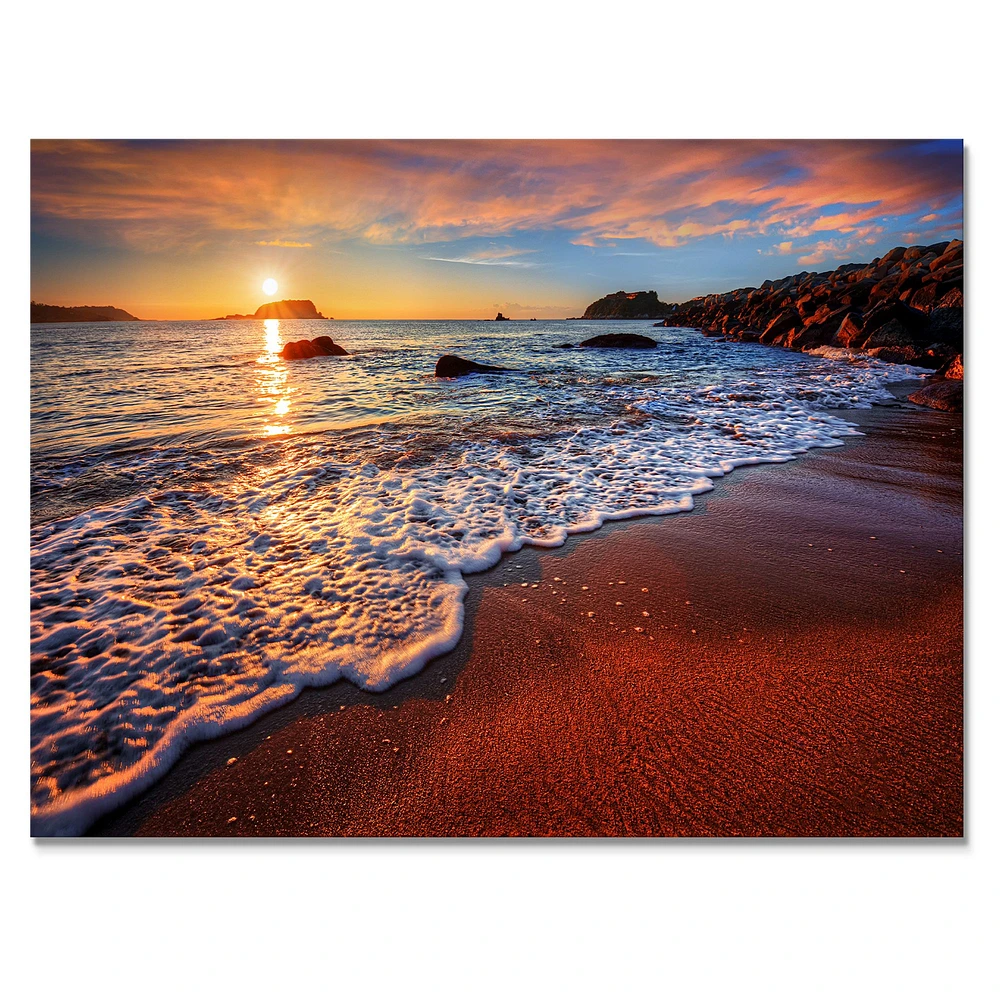 Stunning Ocean Beach at Sunset  Art Print on Canvas