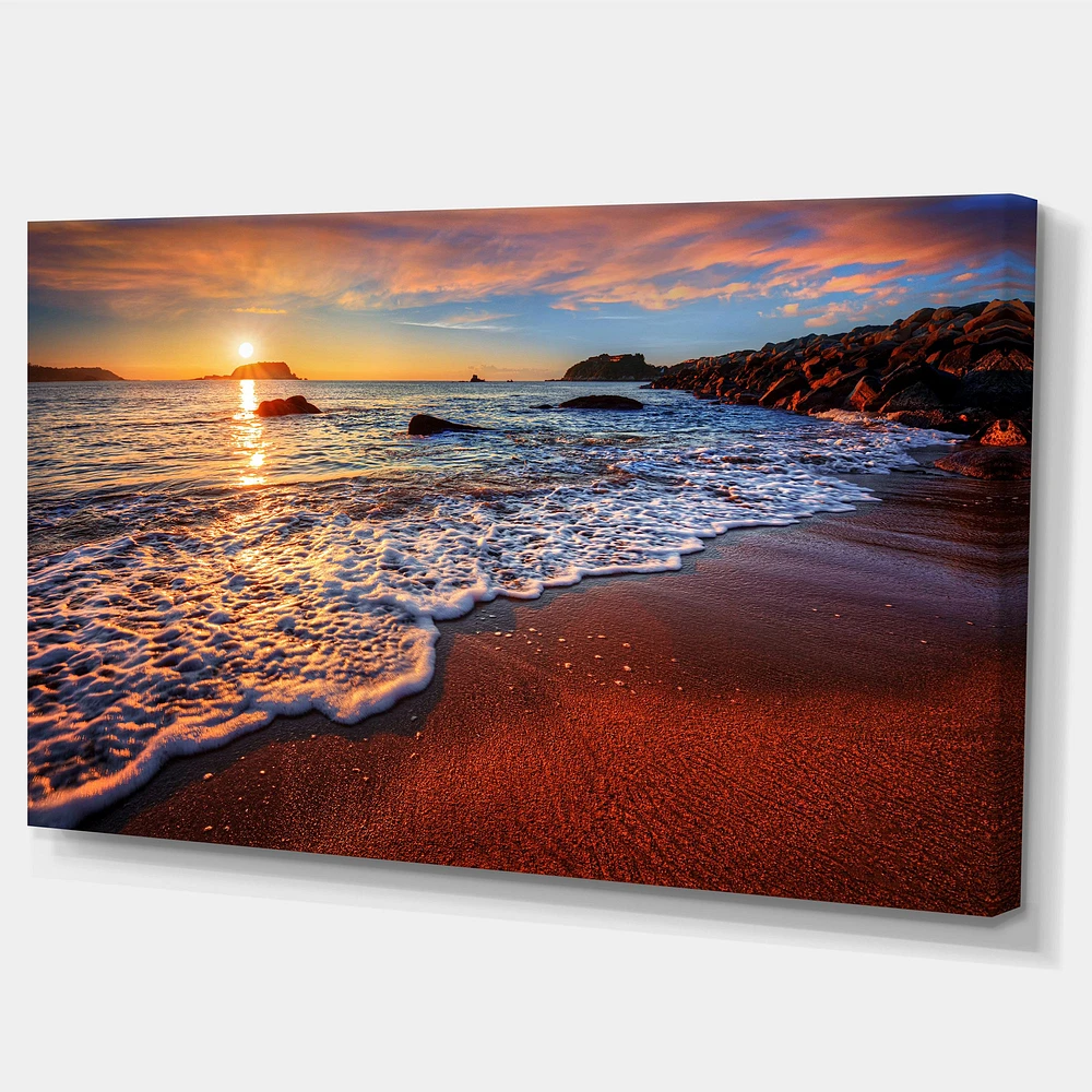 Stunning Ocean Beach at Sunset  Art Print on Canvas