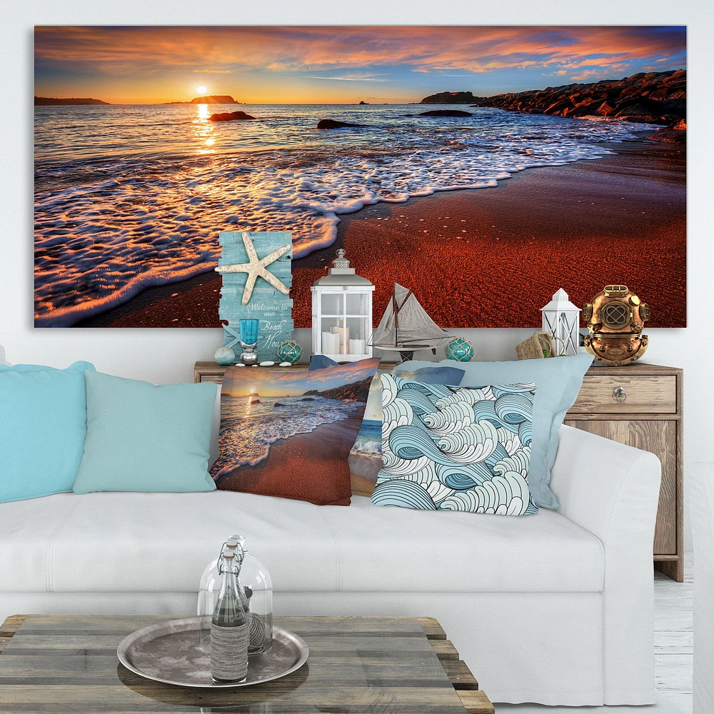 Stunning Ocean Beach at Sunset  Art Print on Canvas