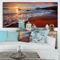 Stunning Ocean Beach at Sunset  Art Print on Canvas