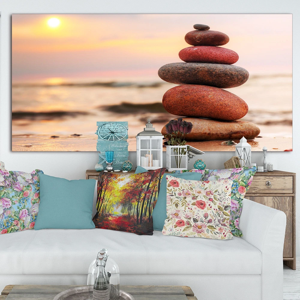 Stones Pyramid on Sand Symbolizing Zen Wall Art