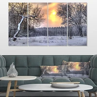 Winter Landscape with Yellow Sun  Canvas Wall Art