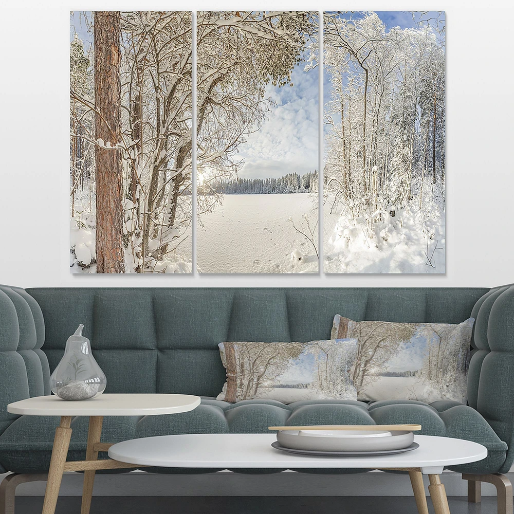 Lake in Winter Woods - 3 Canvas Wall Art