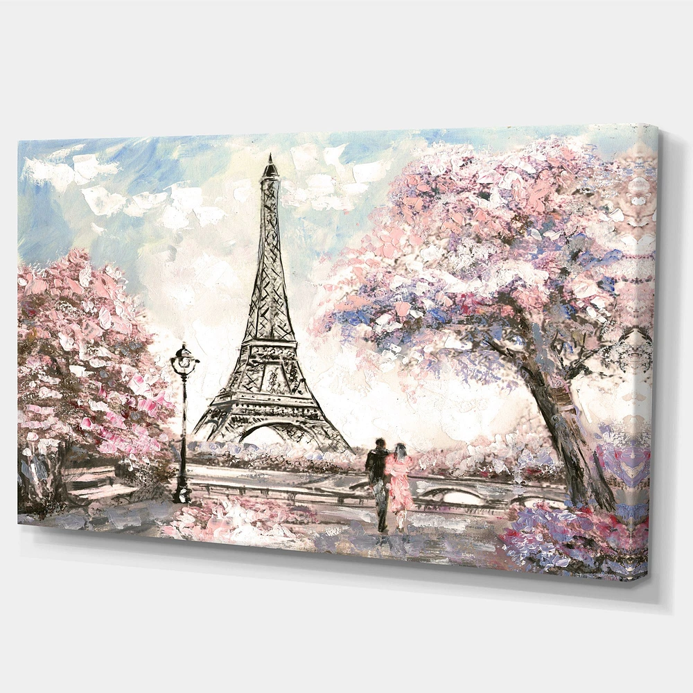 Eiffel with Pink Flowers Canvas Art Print
