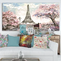 Eiffel with Pink Flowers Canvas Art Print
