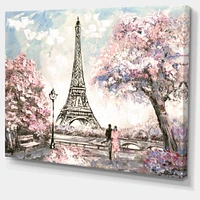 Eiffel with Pink Flowers Canvas Art Print
