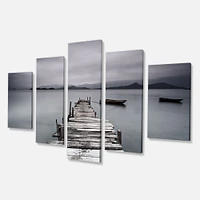 Pier and Boats at Seashore Canvas Wall Art