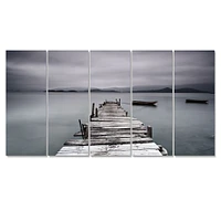 Pier and Boats at Seashore Canvas Wall Art