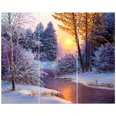 Winter Forest in River Canvas Wall Art - 3 Panels