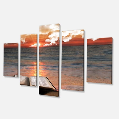 Open Bible Cloudy Sunset Canvas Wall Art