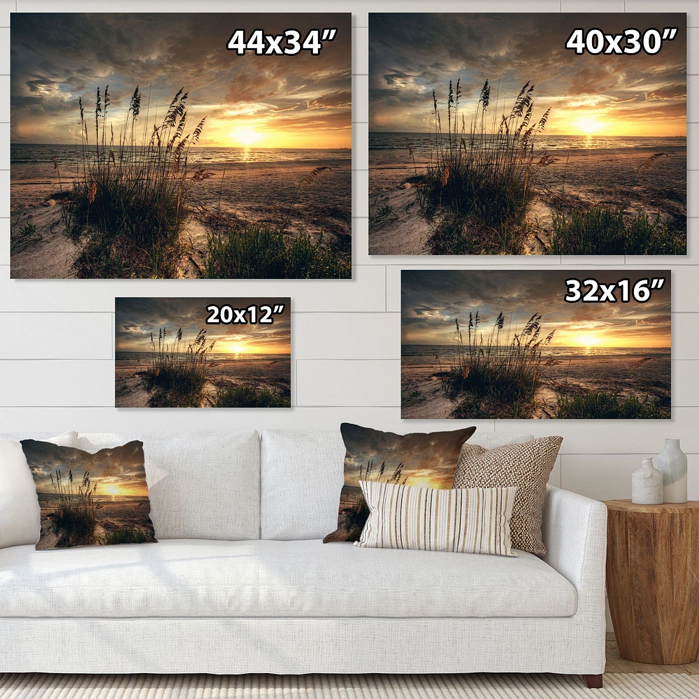 Grassy and Beach Sunset Wall Art Canvas