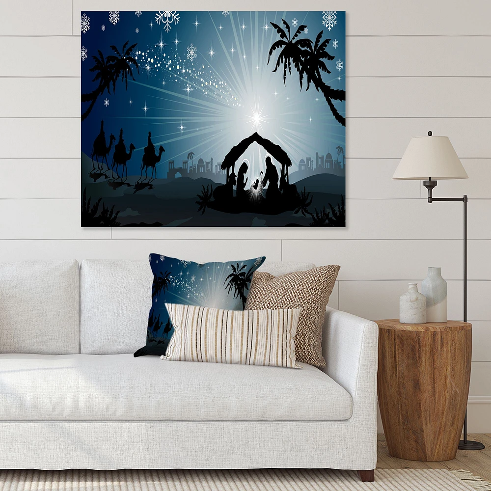 Christmas Nativity Scene with Three Wise Men Canvas Wall Art