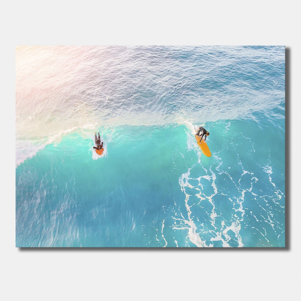 Surfers on A Bright Sunny Ocean Wave  Wall Art