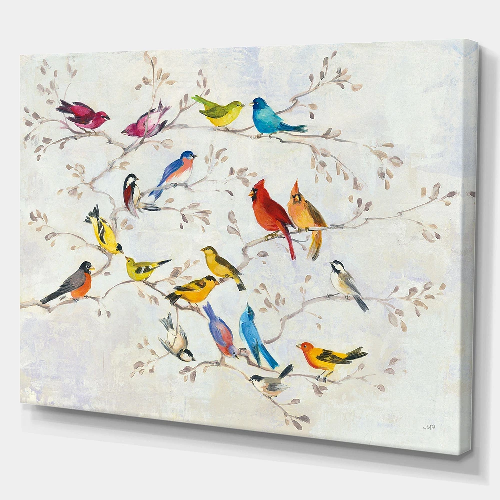 Multicolor Birds on Tree Canvas Art