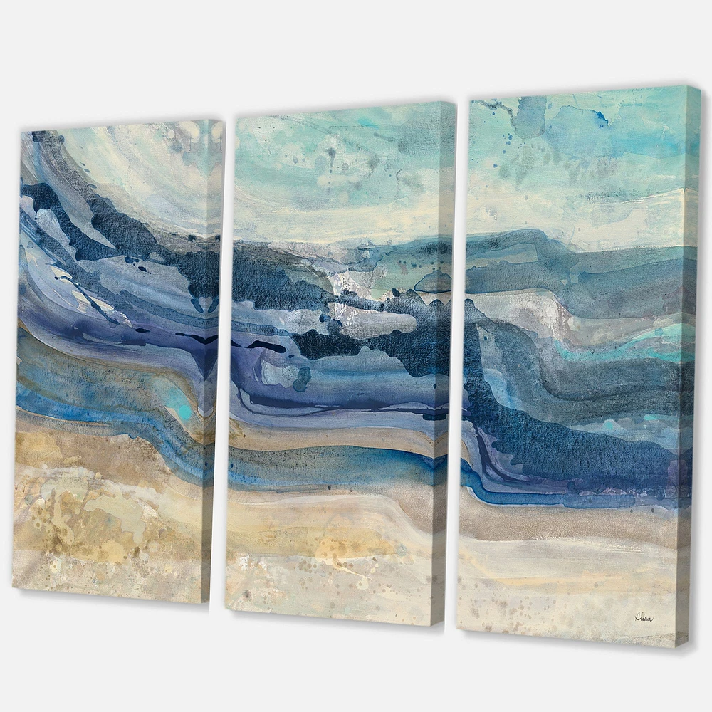 Coast Blue Sea Waves Watercolour  Canvas Art