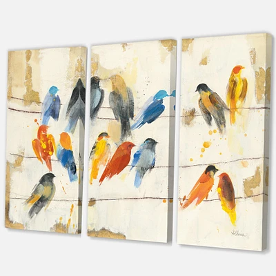 Multicolor Bird Meeting Canvas Wall Art - 3 panels