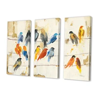 Multicolor Bird Meeting Canvas Wall Art - 3 panels