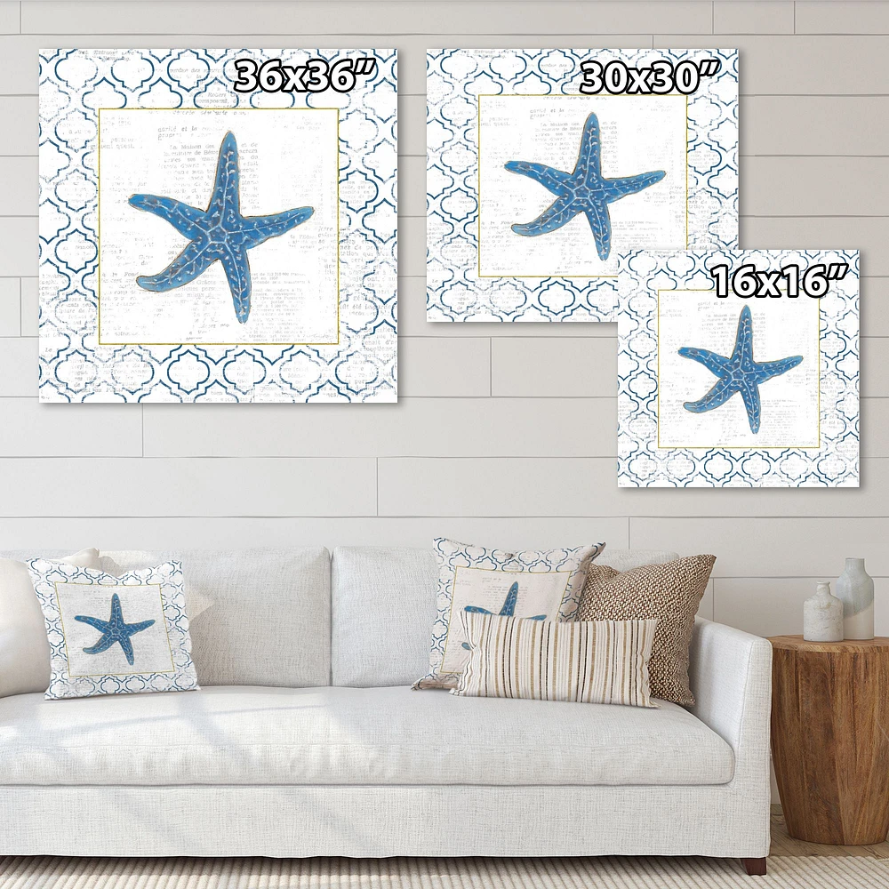 Navy Starfish with Gold Canvas Wall Art