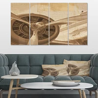 Retro Airplanes Sepia Canvas Wall Art