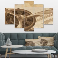 Retro Airplanes Sepia Canvas Wall Art