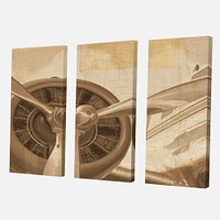 Retro Airplanes Sepia Canvas Wall Art