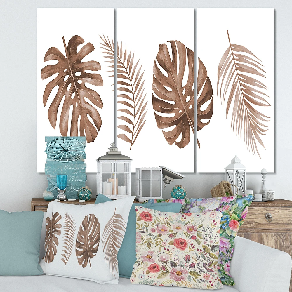 Tropical Monstera and Palm Leaf in Terracotta  Canvas Wall Art